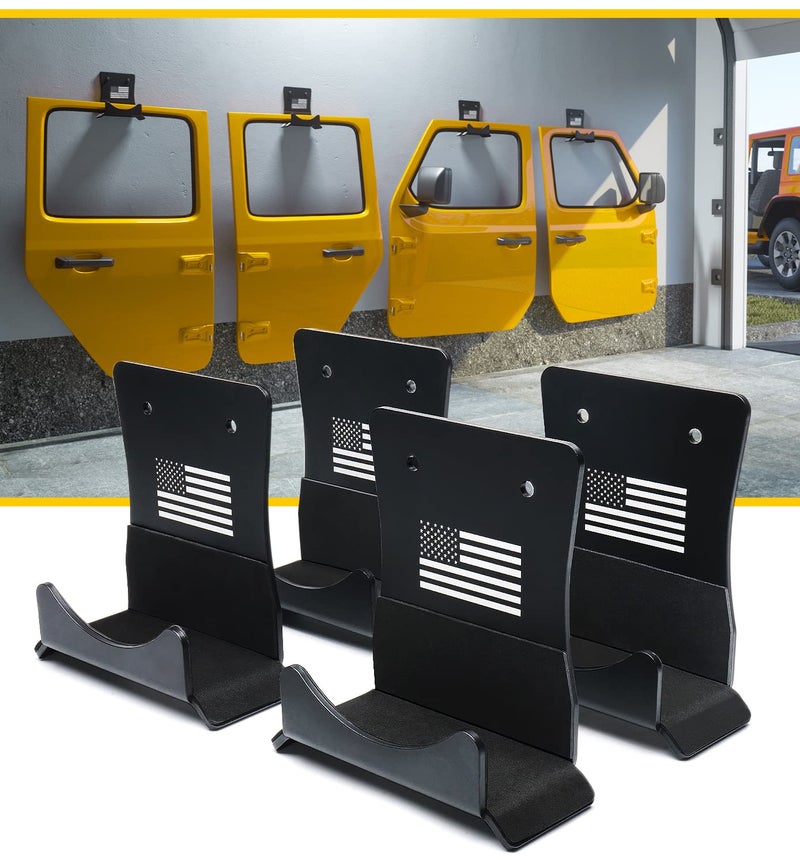 LUMENIX حامل أبواب LUMENIX عالي التحمل لتخزين الأبواب مثبت على الحائط متوافق مع 1956-2024 Jeep Wrangler CJ YJ TJ JK JKU JL JLU LJ JT (4 قطع نمط علم الولايات المتحدة الأمريكية) - Image 1